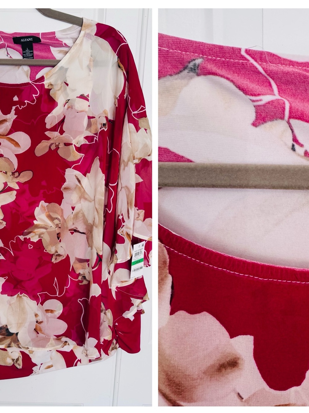 Alfani Women's Floral Long-Sleeve Top in Fuchsia and Cream